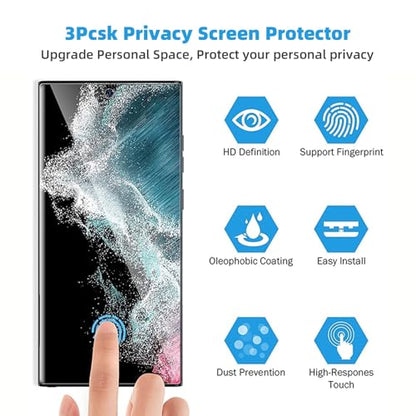3 Pack Privacy Screen Protector for Samsung Galaxy S22 Ultra 6.8", Anti-Spy Flexible TPU Hydrogel Film for S22 Ultra, Support Fingerprint Unlock, Curved Coverage - size: Galaxy S22 Ultra