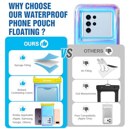 Rynapac Waterproof Phone Pouch Floating [Up to 8.5''], 2 Pack IPX8 Dry Bag | Touchscreen & Underwater Photography, Adjustable Lanyard, for iPhone 17 16 15 14 Pro Max, Gglaxy S25, Beach Cruise Essentials - color: Iridescent, size: Regular Size [8.5inch]
