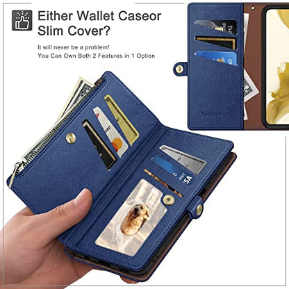 XcaseBar Compatible with iPhone 17 6.3" Wallet case with Zipper Credit Card Holder【RFID Blocking】,Flip Folio Book PU Leather Phone case Shockproof Cover Women Men for Apple 17 case Blue - color: Blue, size: iPhone 17 6.3"