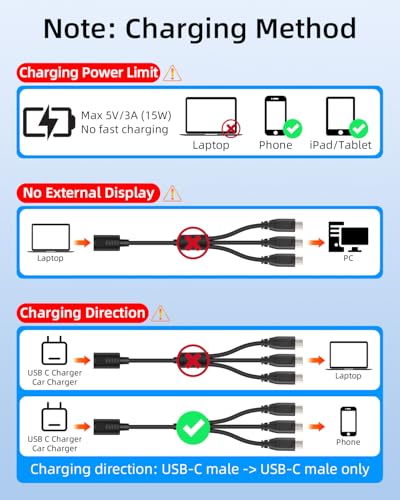 USB C Multi Charging Cable 30cm, 5V/3A USB C Splitter 1 in 3 Out,Type C Splitter Cable Female to 3 Male,Supports Data Sync & Charging for Phones,Tablets,Cameras,Power Banks (2Pack) - style: Type-C female to 3 Type-C male 30cm