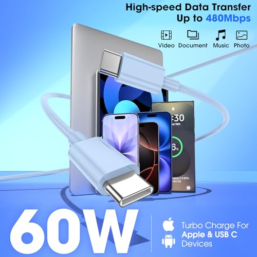 20W iPhone Charger Fast Charging 3-Pack with 6FT USB C to USB Cable, Blue - color: Blue