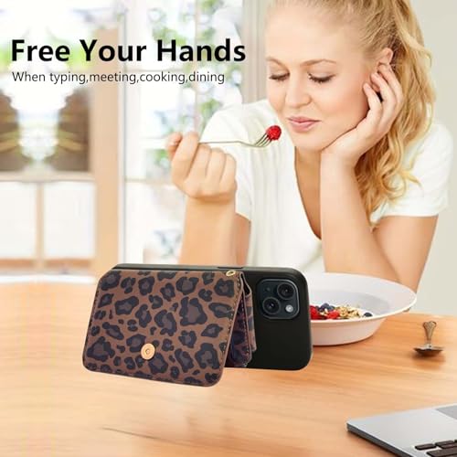 M-Plateau RFID Blocking Phone Wallet Stick on Leopard Print With Sticker | Wallet for Women Card Holder for Phone case with Snap Closure Zipper Pocket 6 Card Slots (Compatible with Most Smartphones) - color: Leopard