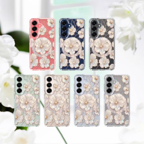 for Samsung Galaxy S24/S25 Magnetic Case【Compatible with MagSafe】 Aesthetic Oil Painting Stained Glass Flower Design, Slim Fit Hard PC Back Shockproof Cute Clear Phone Cover, Light Pink - color: Light Pink, size: Galaxy S25/S24