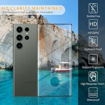 3 Pack Curved Tempered Glass Screen Protector Applicable for Samsung Galaxy S23 Ultra 5G 6.8inch, Support Fingerprint ID Friendly Tempered Glass Screen Protective, HD Clear Scratch Resistant Suitable - color: s23Ultra