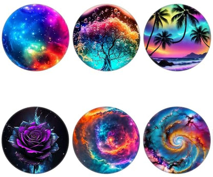(6 Pack) Cell Phone Grip,Mobile Phone Finger Foldable Holder Stand for Smartphones and Tablets - Galaxy Flower Palm Tree - color: Py003