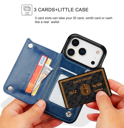 for iPhone 17 Pro Max Wallet Case with Screen Protector, Slim PU Leather Protective Case with Card Holder[RFID Blocking] Kickstand Cover 6.9“-Deep Blue - color: Deep Blue