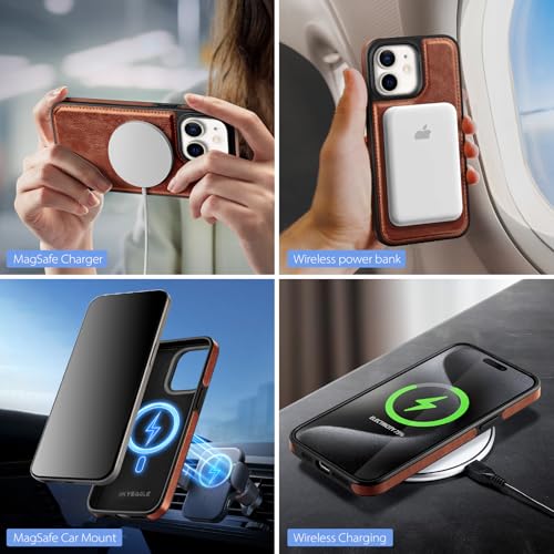 SkyEagle Compatible with MagSafe iPhone 11 Wallet Case,Brown | Detachable Magnetic Credit Card Holder,RFID Blocking,PU Leather,Kickstand,Flip Phone Case,Shockproof Cover for Men & Women - color: Brown, size: iPhone 11 - 6.1"