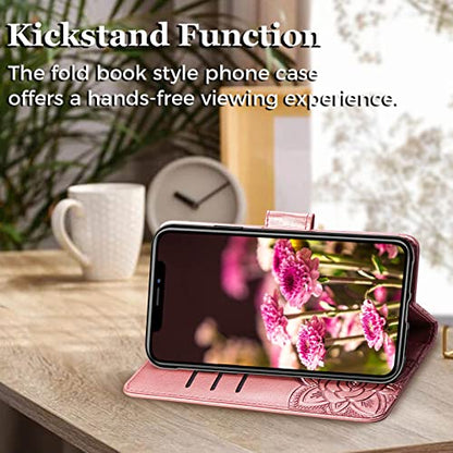 for iPhone 12 Pro/iPhone 12 Wallet Case,Women Flip Folio Cover with Butterfly Embossed PU Leather Kickstand Credit Card Holder Slots Wrist Strap for iPhone 12/12 Pro 6.1 inch (Rose Gold) - color: Rose Gold
