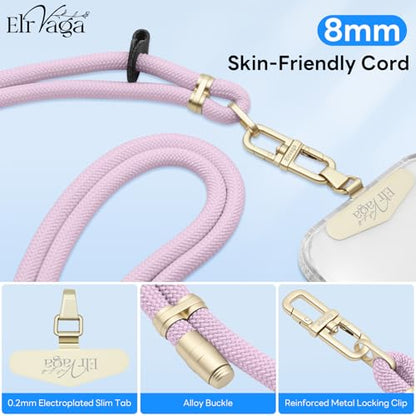 Adjustable Anti-Theft Phone Lanyard Neck & Crossbody Strap with 0.2mm Metal Tab & Comfort-Fit 8mm Rope (Light Purple) - color: Light Purple