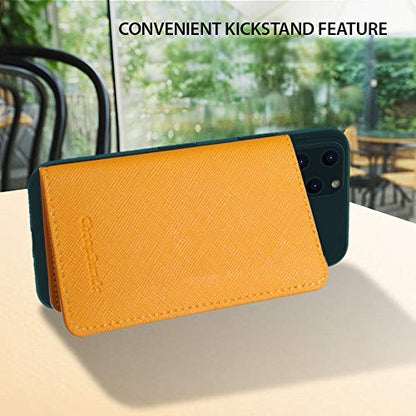 ID Card Holder for Back of Phone Leather Phone Wallet Stick On with Stand Flip Waterproof Leather Adhesive Wallet for Most Cellphones (Yellow) - color: Yellow