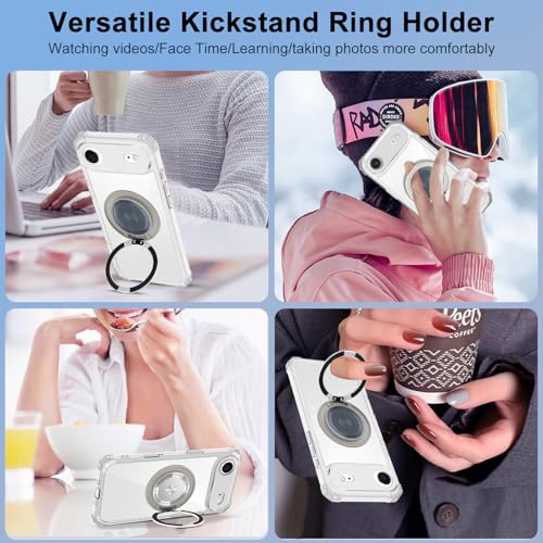 Clear Case for iPhone Air Case with Stand, Compatible with MagSafe | Military Grade Heavy Duty Cover with 360 Rotatable Ring Kickstand -260417 - color: Clear, size: iPhone Air
