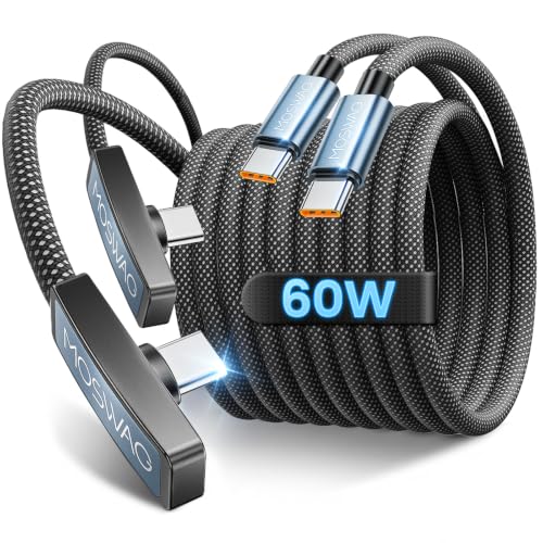 MOSWAG 90 Degree USB C to C Cable 60W 2Pack 6.6ft Fast Charging Right Angle - size: 6.6FT+6.6FT