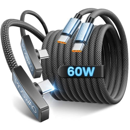MOSWAG 90 Degree USB C to C Cable 60W 2Pack 3.3ft Fast Charging Right Angle - size: 3.3FT+3.3FT