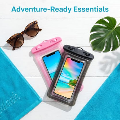 2 Pack Waterproof Phone Pouch Underwater Dry Bag Ultra-Clear Dual-Sided Touchscreen Case with Lock Seal for Swimming Snorkeling & Beach-Pink-Black - color: Pink-Black