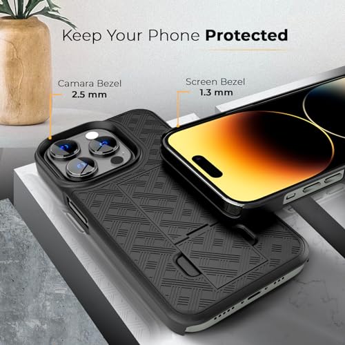 MOTIVE for iPhone 14 Pro Case with Belt Clip, Rigid, Kickstand | 6.1" | Ranger v1 Series, Black, 360° holster, open-top/open-bottom port access, textured grip, slim - size: iPhone 14 Pro