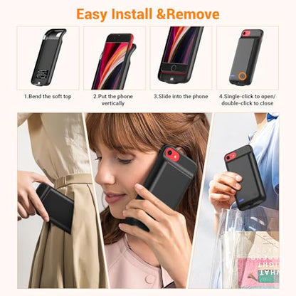 Battery Case for iPhone 8/7/6s/6/SE 3/SE 2 (4.7-inch) High Capacity 7000mAh | Rechargeable Battery Pack Charger Case with External Charging Function and Tempered Glass Screen Protector