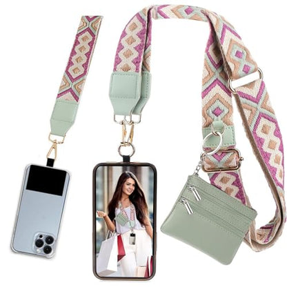Phone Strap With Zippered Pouch, Universal Lanyard Crossbody Wrist Strap With Wallet, Adjustable - color: Purple