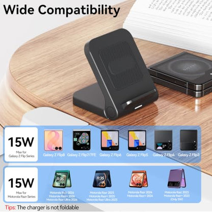 Geyo 15W Fast Wireless Charger Stand for Samsung Galaxy Z Flip 8, Non-Fold