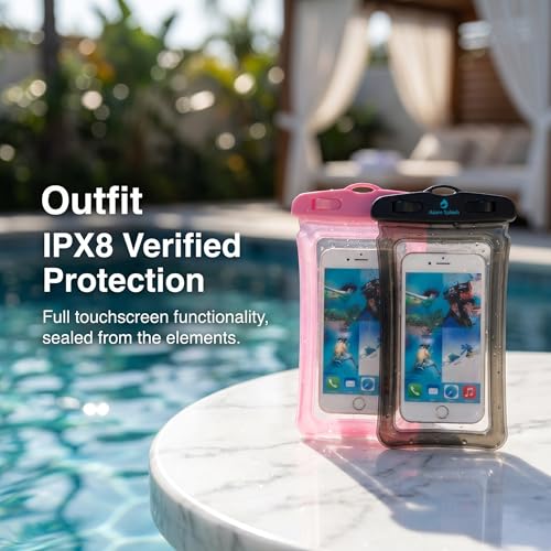 2 Pack Waterproof Phone Pouch Underwater Dry Bag Ultra-Clear Dual-Sided Touchscreen Case with Lock Seal for Swimming Snorkeling & Beach-Pink-Black - color: Pink-Black