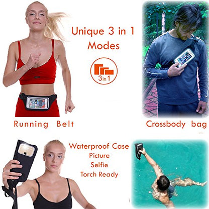 Ultimate Black Waterproof Running & Swimming Belt - Essentials Holder for Gym, Beach, Kayaking, Ski - Fits iPhone, Samsung - Touchscreen IPX8 Dry Waist Bag Pouch - Adventure-Ready Performance - color: Stylish Black