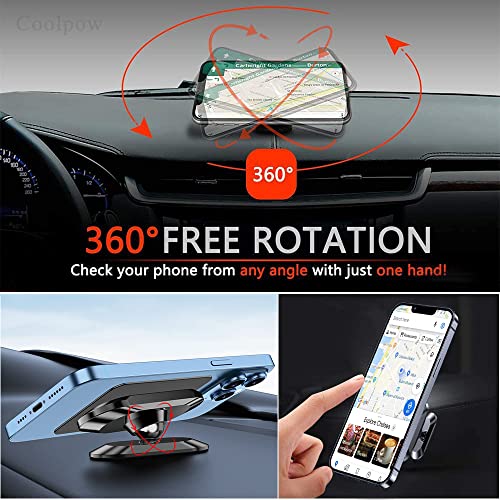 【2-PACK】Magnetic phone holder for car, [ Super Strong Magnet ] [ with 4 Metal Plate ] iPhone Magnetic car mount for cell phone, [ 360° Rotation ] Universal Dashboard adhesive Car Magnetic Phone Mount - color: Silver