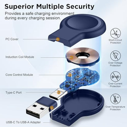 for Apple Watch Charger, Dual-Port Magnetic Portable iWatch Charger - color: B-Sea Blue
