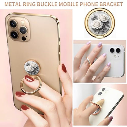 Cell Phone Ring Holder, Cute Metal Phone Grip Stand Finger Ring Kickstand, Flexible 360°Rotation Phone Tablet Case Accessories Compatible with Most Phones White Rose Floral - color: White Rose Floral