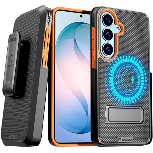 Designed for Samsung Galaxy S26 Plus Case with Belt Clip Holster | Rugged Cover with Strong Magnet & Kickstand Heavy Duty Combo - Black & Orange - color: Black & Orange