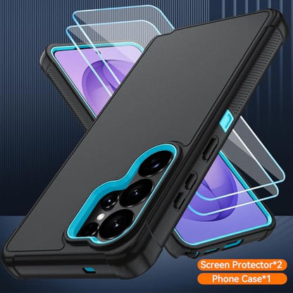 for Samsung Galaxy S26 Ultra Case with HD Screen Protector, 3-Layer Shockproof Military Grade Full Body Protection, Heavy Duty Hybrid Protective Phone Cover (Black/Glacier Blue) - color: Black/Glacier Blue