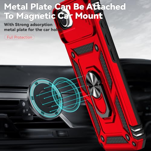 for iPhone 17E / iPhone 16E Case, with Camera Lens Cover HD Screen Protector, Dual Layer Military-Grade Drop Tested Magnetic Ring Holder Kickstand Protective Phone Case for iPhone 16E / 17E (Red) - color: Red with camera cover Military-Grade 2nd gen