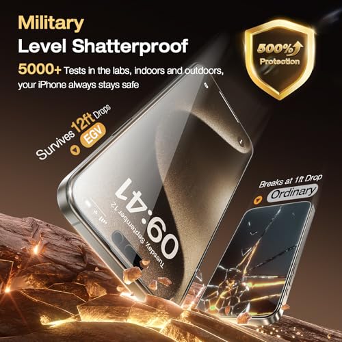 EGV 2 Pack Compatible for iPhone 15 Pro Privacy Screen Protector [6.7 Inch], 9H+ Military Grade Shatterproof Tempered Glass, Dust-Free Alignment Frame, Easy to Install for Beginners, Bubble-Free - size: iPhone 15 Pro