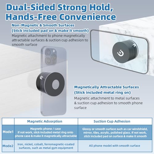 Vacuum Magnetic Phone Holder with Metal Ring Compatible with iPhone 17 All Phone, Portable Universal Collapsible Magnetic Phone Stand, Car Mount with Strong Suction Cup - color: Deep black