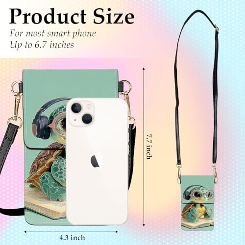 Small Crossbody Bags for Women Touchscreen Cell Phone Bag Cross Body Purses with adjustable Strap,Gifts For Teenage Girls-Cute Turtle on Book