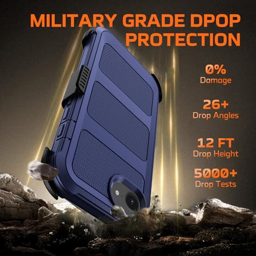 for iPhone 17e/16e Case with Belt Clip Holster,Military Grade Anti-Drop Shockproof Defender Phone Cases w/2x Screen Protectors & Kickstand,2 Layers Rugged Heavy Duty Protective Bumper Cover (Blue) - color: Blue