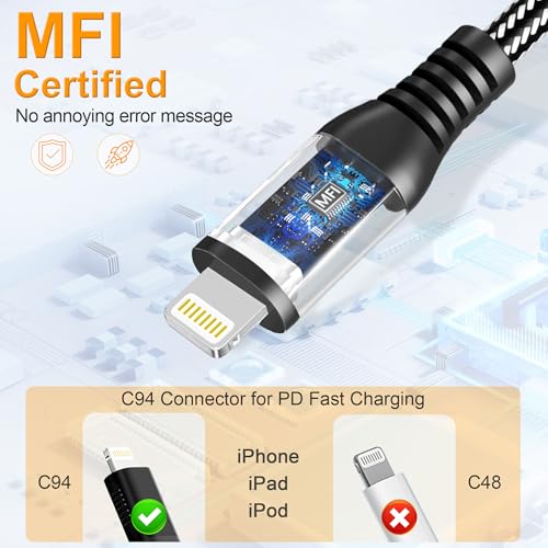 23FT Extra Long iPhone Charger Cable, [Apple MFi Certified] Nylon Braided USB C to Lightning Cable, 2.4A Fast Charging Cord, 480Mbps Data Sync for iPhone 14 13 12 11 Pro Max, iPad Pro Air Mini