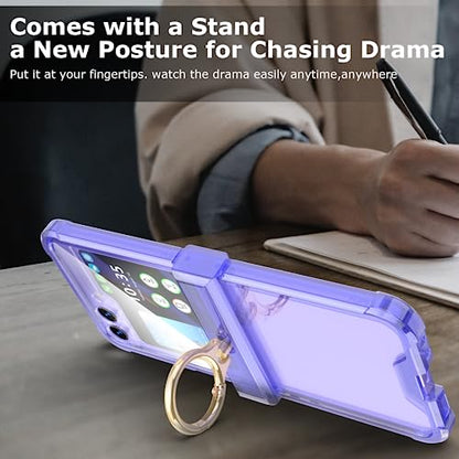 Case for Samsung Galaxy Z Flip 6 Case with Ring Shockproof Kickstand Hinge Protection Phone Cover for Samsung Galaxy Z Flip 6 5G(Crystal Purple) - color: Crystal Purple