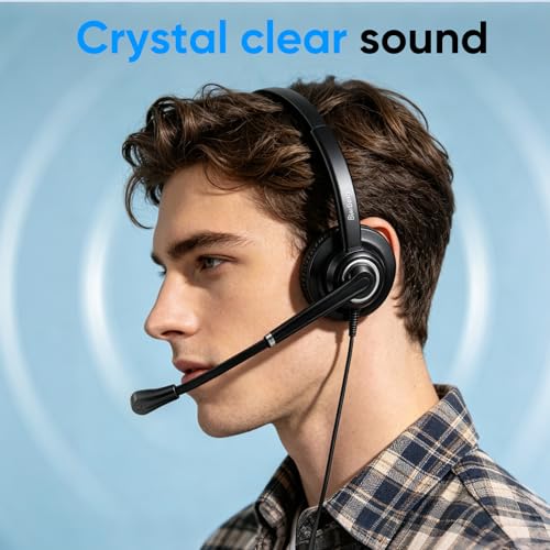 Telephone Headset with Microphone Noise Canceling for Office Landline Deskphone, with Mic Mute Volume Controller, Mono RJ9 Phone Headset for Call Center Avaya Polycom Nortel
