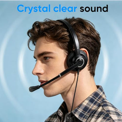 Telephone Headset with Microphone Noise Canceling for Office Landline Deskphone, with Mic Mute Volume Controller, Mono RJ9 Phone Headset for Call Center Avaya Polycom Nortel