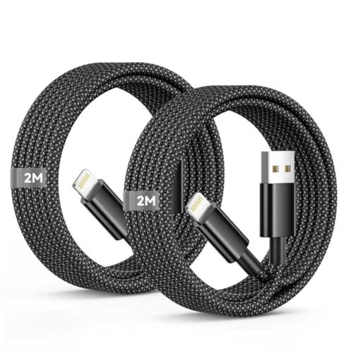 USB A to Lightning Cable 6FT 2Pack,[Apple MFi Certified] Long iPhone Charger Lightning Cable Cord Nylon Braided Black Fast Charging Cord for iPhone 14/13/12/11 Pro Max/X/8/7/6/SE,iPad Pro/Mini,AirPods