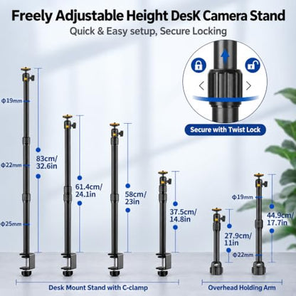 Camera Desk Mount Table Stand with Magic Arm and 1/4" Ball Head, Phone Desk Mount, Overhead Webcam Mount, Adjustable Light Stand Tabletop C Clamp for DSLR Ring Light Live Streaming Photo Video - color: OS03