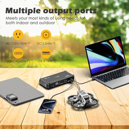 JIYHF Portable Power Station with 30W Foldable Solar Panel - 99.9Wh Backup Battery, 100W AC & 65W USB-C PD Fast Charging Ideal for Outdoor Work, Compatible with iPhone16 Series, iPad, MacBook, Laptop - style: P100 Black+30W