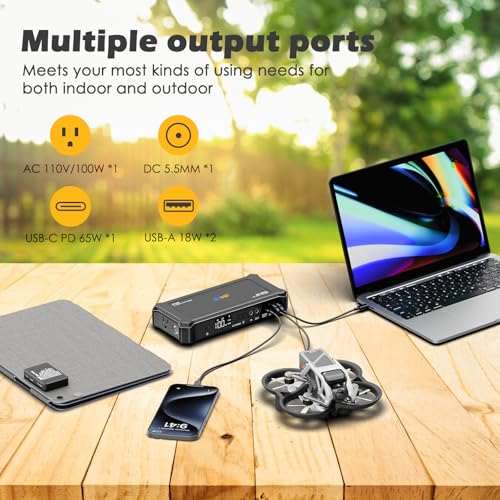 JIYHF Portable Power Station with 30W Foldable Solar Panel - 99.9Wh Backup Battery, 100W AC & 65W USB-C PD Fast Charging Ideal for Outdoor Work, Compatible with iPhone16 Series, iPad, MacBook, Laptop - style: P100 Black+30W