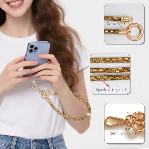 Crystal Phone Lanyard Crossbody Adjustable Rhinestone Anti-Theft Phone Strap Crossbody Cell Phone Neck Strap for Women - color: Gold