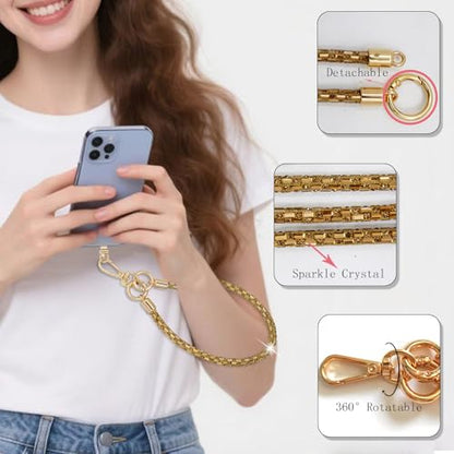 Crystal Phone Lanyard Crossbody Adjustable Rhinestone Anti-Theft Phone Strap Crossbody Cell Phone Neck Strap for Women - color: Gold