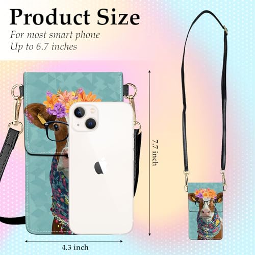 Small Crossbody Bags for Women Touchscreen Cell Phone Bag Cross Body Purses with adjustable Strap,Gifts For Teenage Girls - color: Hipster Animal Cow