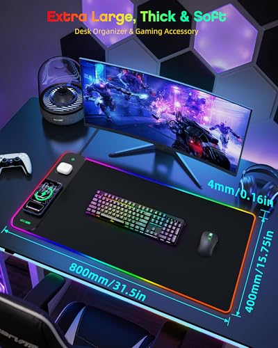 Magnetic Wireless Charging Mouse Pad Gaming, 31.5"x15.8" Large Desk Mat - color: RGB