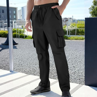 Men Cargo Pants Cotton Twill Breathable Tactical Waterproof Flap Pockets Hiking Beach Fishing Tactical Pants for Men - color: A Black, size: Medium