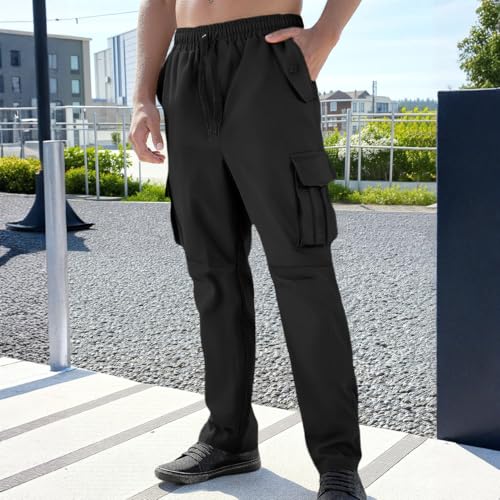Men Cargo Pants Cotton Twill Breathable Tactical Waterproof Flap Pockets Hiking Beach Fishing Tactical Pants for Men - color: A Black, size: Large