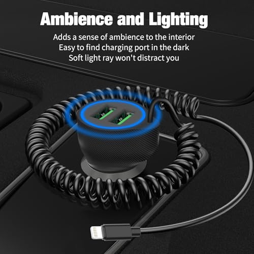 Dual USB Ports Car Charger Adapter with 5FT Coiled Lightning Cable