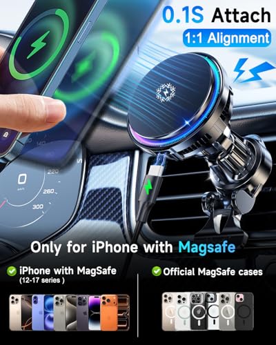 for MagSafe Car Mount Charger TEC Fan Cooling Magnetic Wireless Car Charger - color: Black 1